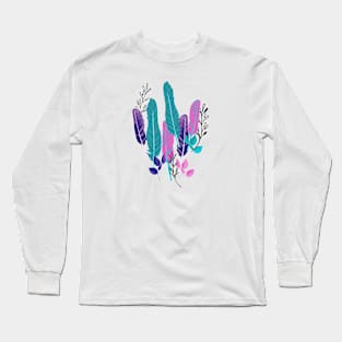 Colorful abstract hand drawn feathers and branches Long Sleeve T-Shirt